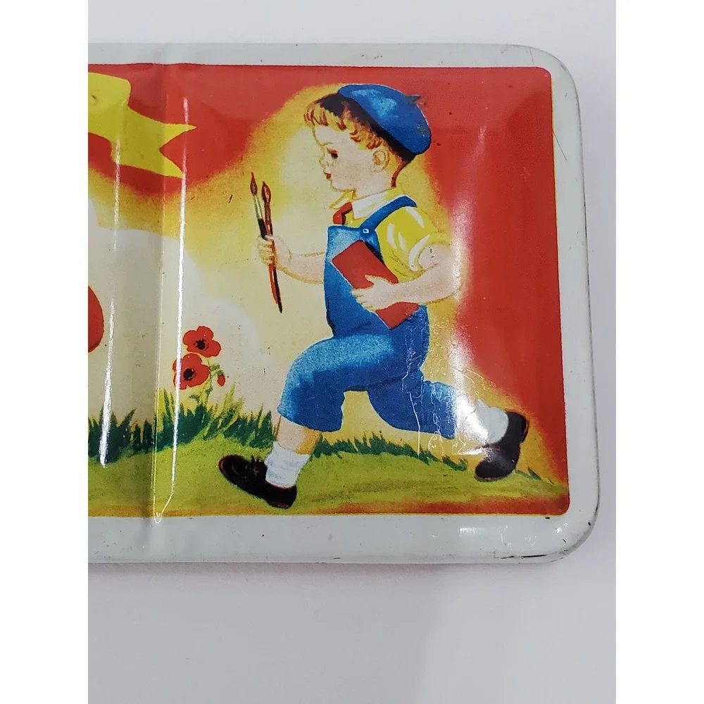 Vintage Watercolor Paint Tin Made in England Children Lithograph Metal Box